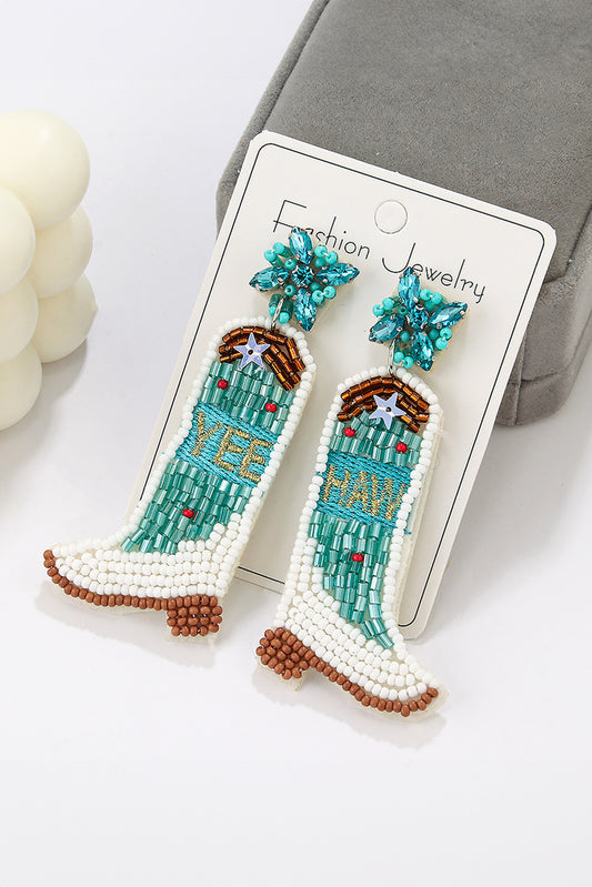 Light Blue Rice Beaded Boots Dangle Earrings