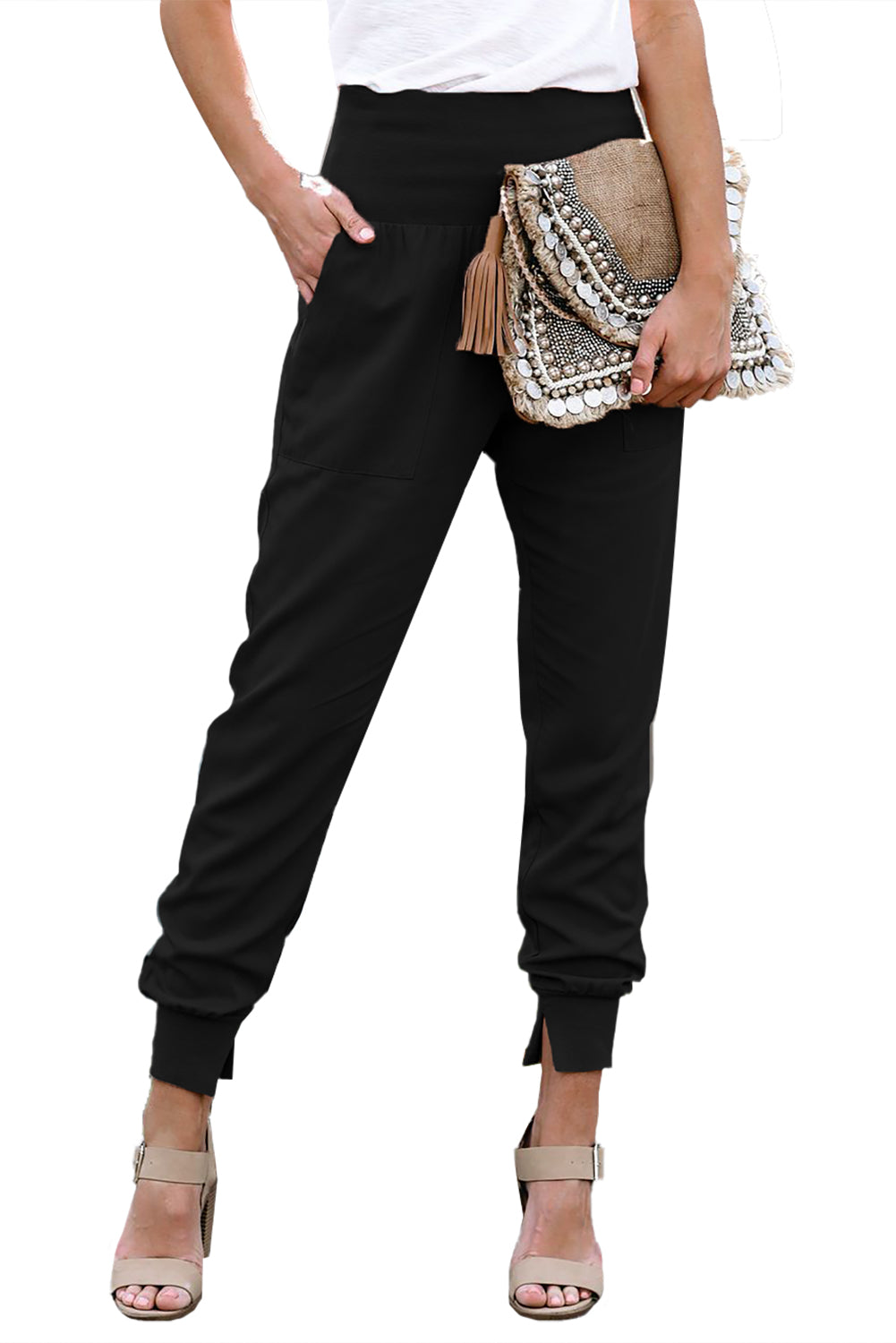 Black Pocketed Casual Joggers