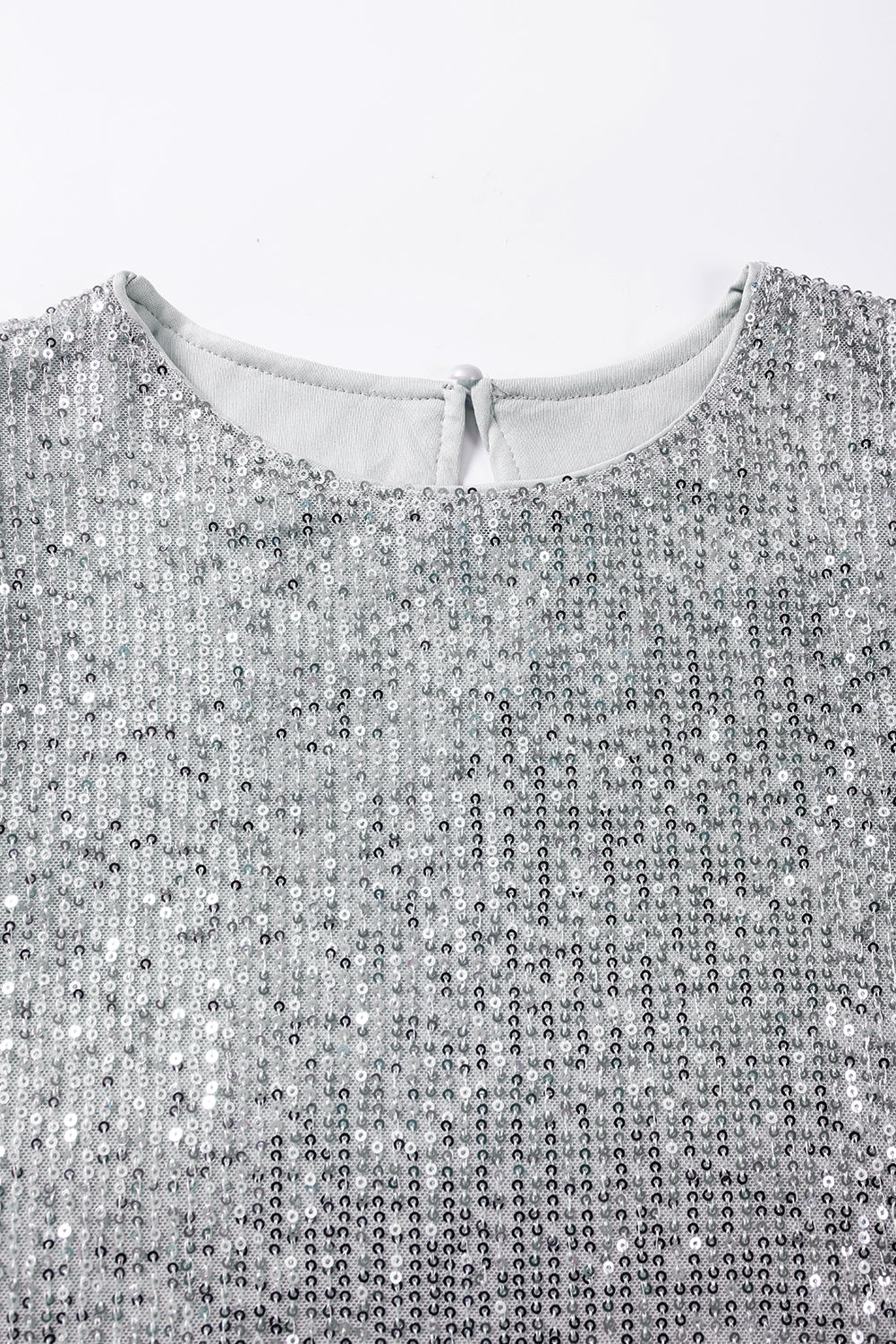 Silvery Short Ruched Puff Sleeve Sequin Top