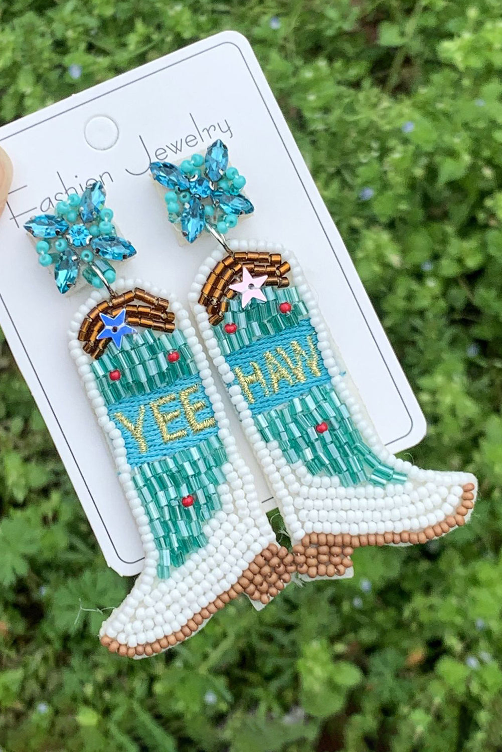 Light Blue Rice Beaded Boots Dangle Earrings