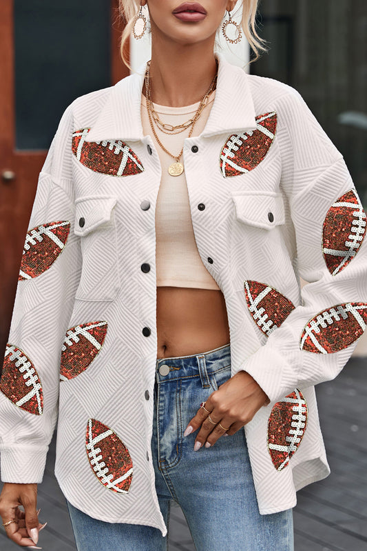 Beige Bubble Gum Texture Sequined Football Shacket