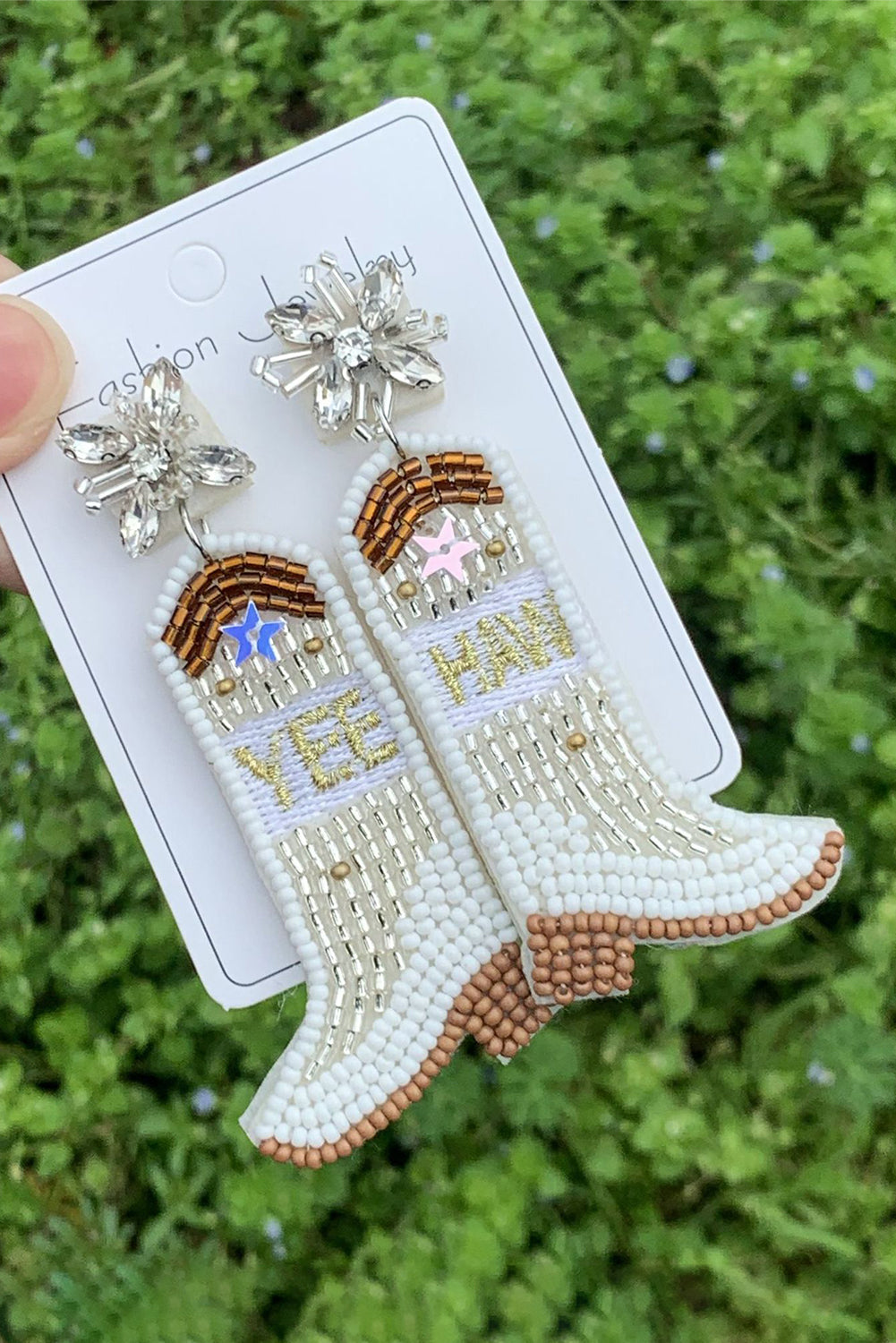 Light Blue Rice Beaded Boots Dangle Earrings