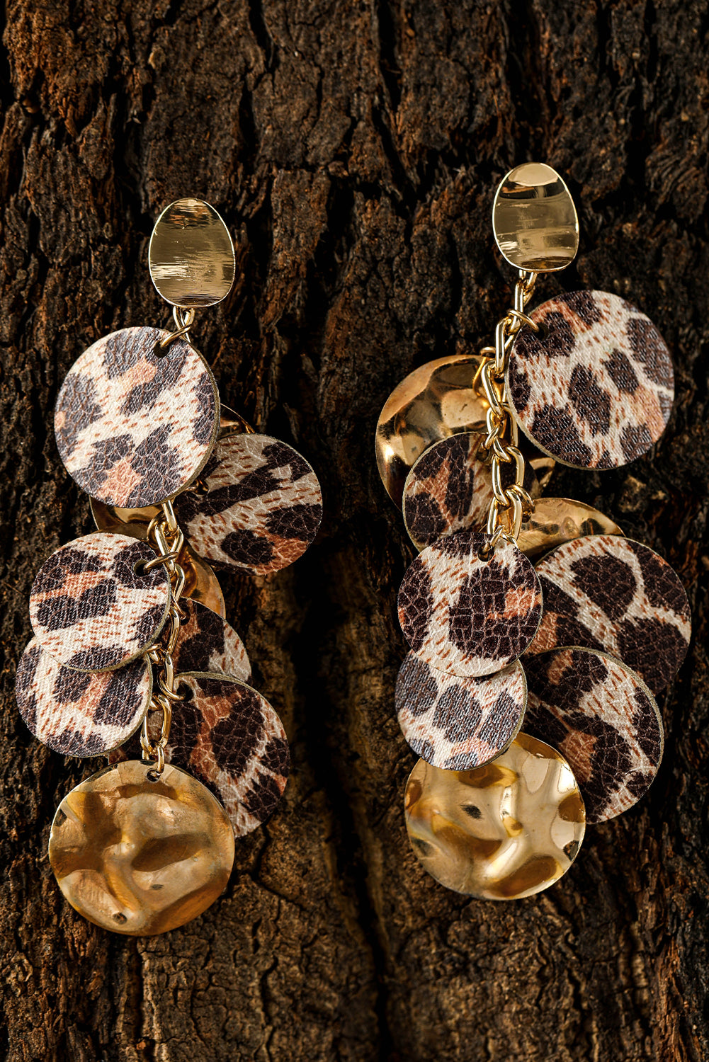 Chestnut Leopard Alloy Disc Stud Dangle Earrings