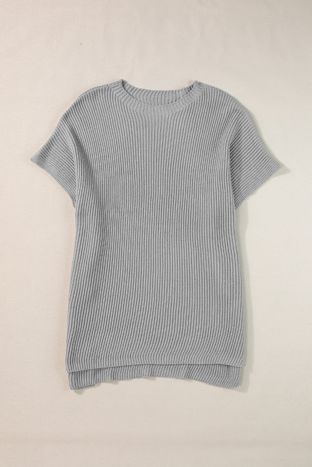 Gray Short Sleeve Side Slit Oversized Sweater