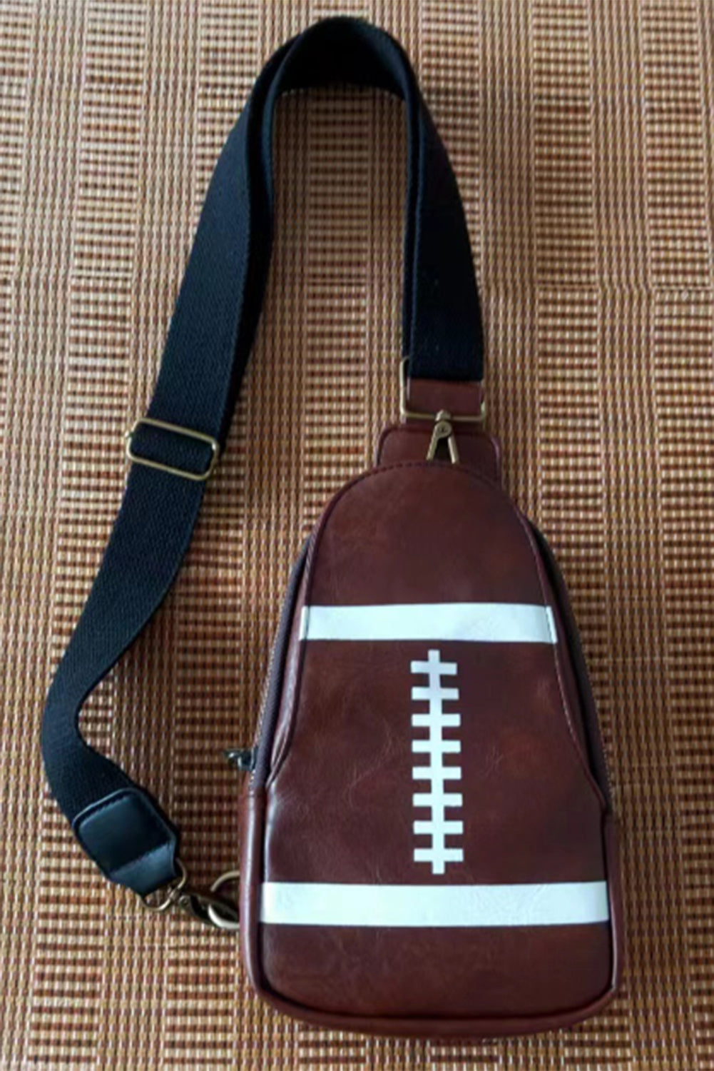 Brown PU Leather Rugby Mini Crossbody Bag