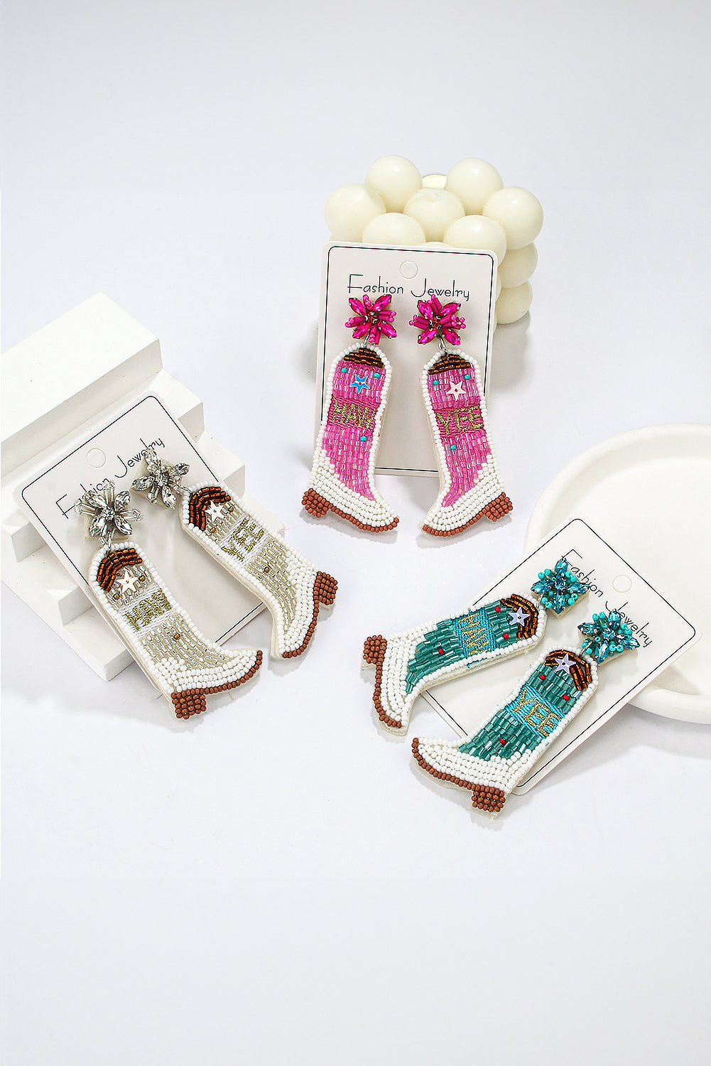 Light Blue Rice Beaded Boots Dangle Earrings