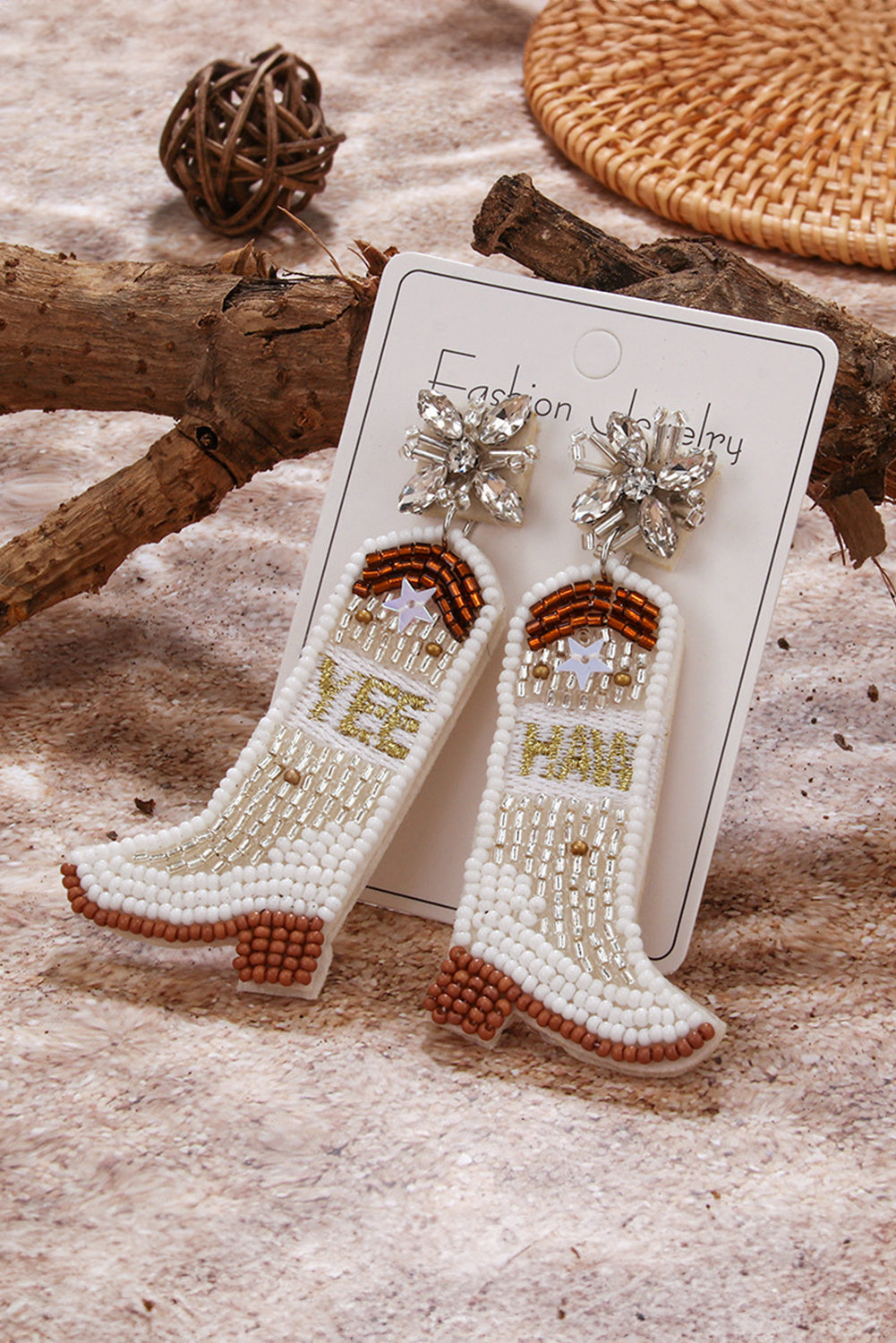 Light Blue Rice Beaded Boots Dangle Earrings